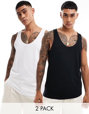 ASOS DESIGN 2 pack tank top in black and white