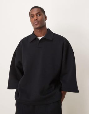 ASOS DESIGN extreme oversized sweatshirt with 3/4 length sleeve in black - part of a set