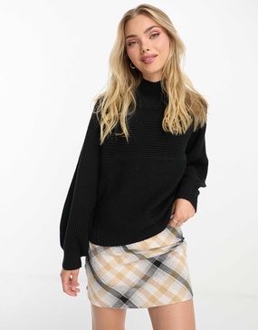 Monki Libby high neck sweater in black