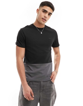 Calvin Klein color block interlock T-shirt in black