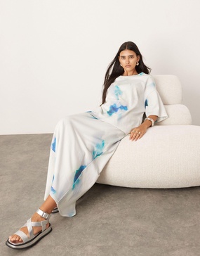 ASOS EDITION premium heavy weight textured jersey column maxi skirt in blurred print - part of a set