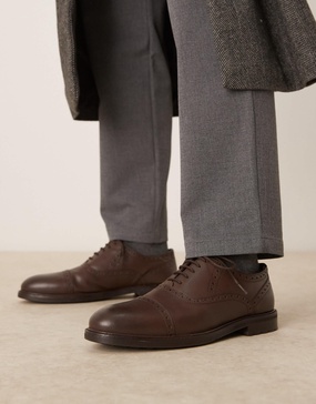 ASOS DESIGN lace up oxford shoes in brown leather with brogue detailing