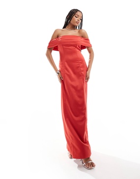 Anaya bardot satin maxi dress in red
