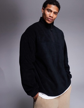 ASOS DESIGN oversized quarter zip fleece sweatshirt in black