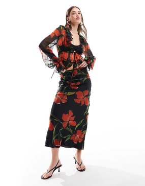 ASOS DESIGN chiffon bias maxi skirt in floral print - part of a set