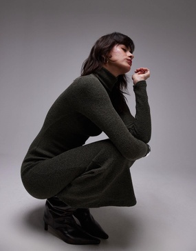 Mango fold over bardot maxi dress in khaki