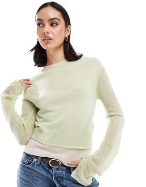 ASOS DESIGN crew neck sweater in loose knit in sage