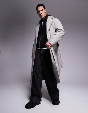 ASOS DESIGN oversized trench coat in washed stone