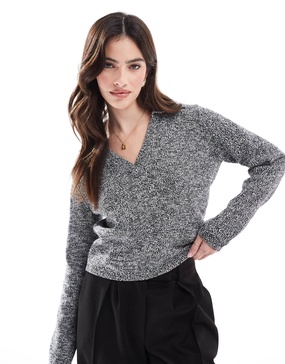 ASOS DESIGN knitted collar sweater in twist yarn in mono