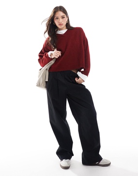 ASOS DESIGN exaggerated pull on wide leg pants in washed black