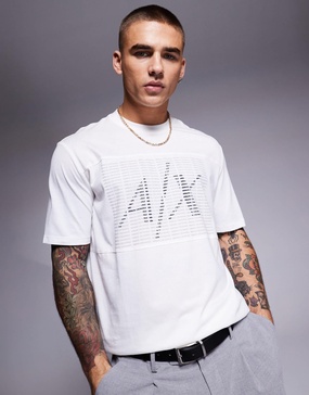 Armani Exchange boxy fit chest print T-shirt in off-white