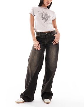 Bershka super baggy wide leg jeans in brown wash