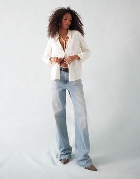 Mango relaxed slim washed front jeans in light blue
