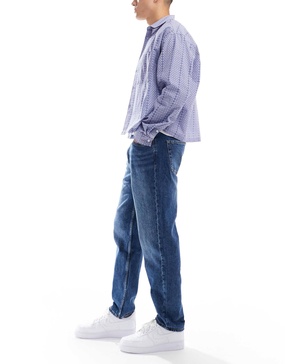 Bershka straight vintage fit jeans in denim blue