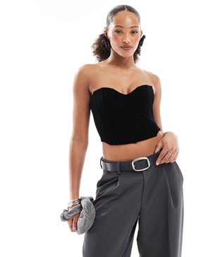 Bershka velvet corset top in black
