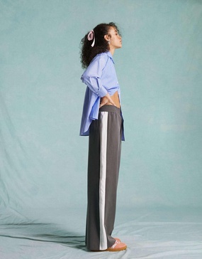 Miss Selfridge side stripe pull on wide leg pants in gray