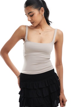 Bershka shaping square neck cami top in taupe