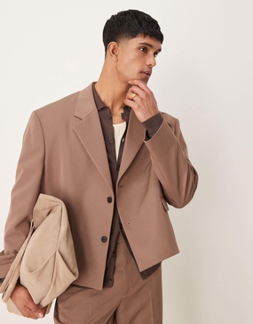 ASOS DESIGN oversized cropped suit jacket in brown