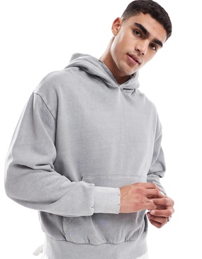 Bershka washed hoodie in gray