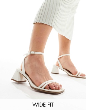 ASOS DESIGN Wide Fit Honeydew mid block heeled sandals in ivory