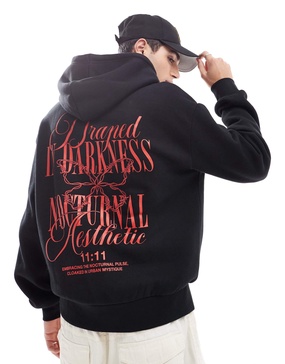 Bershka darkness back printed hoodie in black