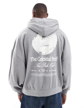 ASOS DESIGN extreme oversized hoodie with back print in gray heather