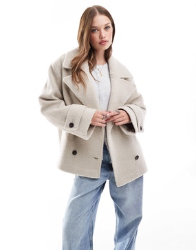 ASOS DESIGN faux wool pea coat in cozy boucle