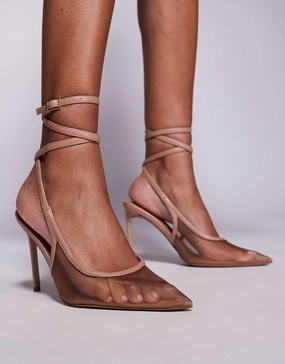 ASOS DESIGN Poetry mesh detail slingback high shoes in beige