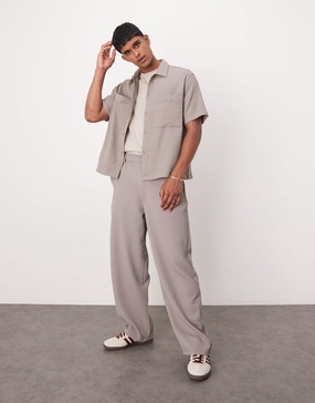 Bershka wide leg plisse pants in light brown - part of a set