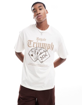 ADPT oversized T-shirt with triumph cards chest print in cream