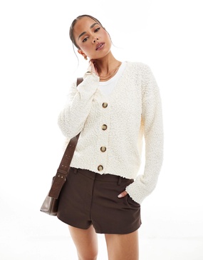 Brave Soul textured v-neck cardigan in cream