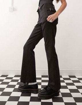 COLLUSION low rise pinstripe kick flare pants in black
