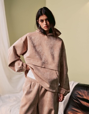 ASOS DESIGN hoodie in sheeny scuba in beige - part of a set