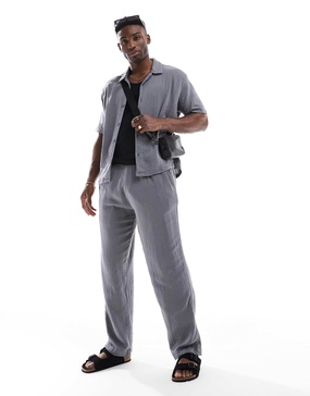 Bershka textured pull on pants in gray - part of a set