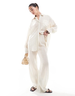 4th & Reckless textured high waist beach pants in beige - part of a set