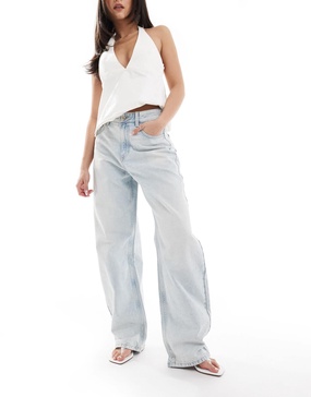 Bershka wide balloon leg jeans in super light wash