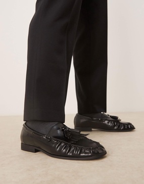 ASOS DESIGN penny loafers in black with fringing