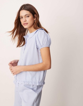 ASOS DESIGN lounge peter pan collar pajama blouse in blue stripe - part of a set