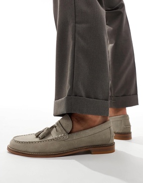 ASOS DESIGN loafer in stone suede with tassel and natural sole