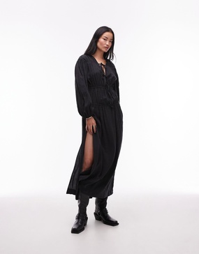 Topshop gathered bust midi dress in charcoal cupro