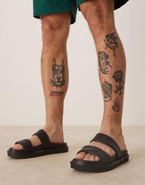 Calvin Klein Jeans leather double strap slide sandals in black