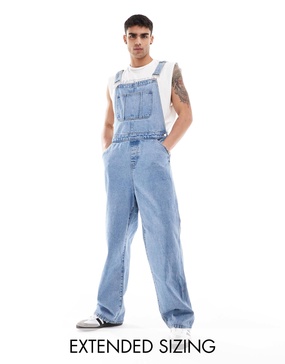 ASOS DESIGN oversized denim overalls in mid wash blue