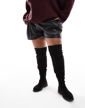 ASOS DESIGN Curve Kaylee smart flat over-the-knee boots in black