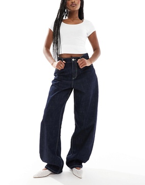 Bershka wide balloon leg jeans in indigo wash