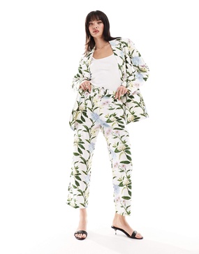 ASOS DESIGN tailored belted pants with linen in floral print