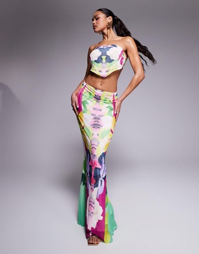 AFRM Tegan mesh maxi skirt in tropical print - part of a set