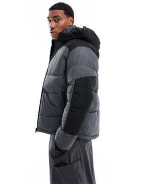 Jack & Jones puffer jacket with contrast blocking in gray