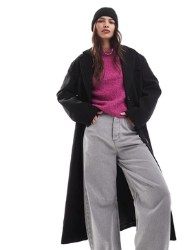Pieces oversized tailored maxi coat in black