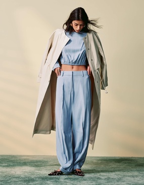 ASOS DESIGN tailored barrel leg pants with turn up hem in light blue - part of a set
