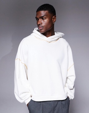 ASOS DESIGN extreme oversized boxy hoodie with wide hood and contrast seems in ecru